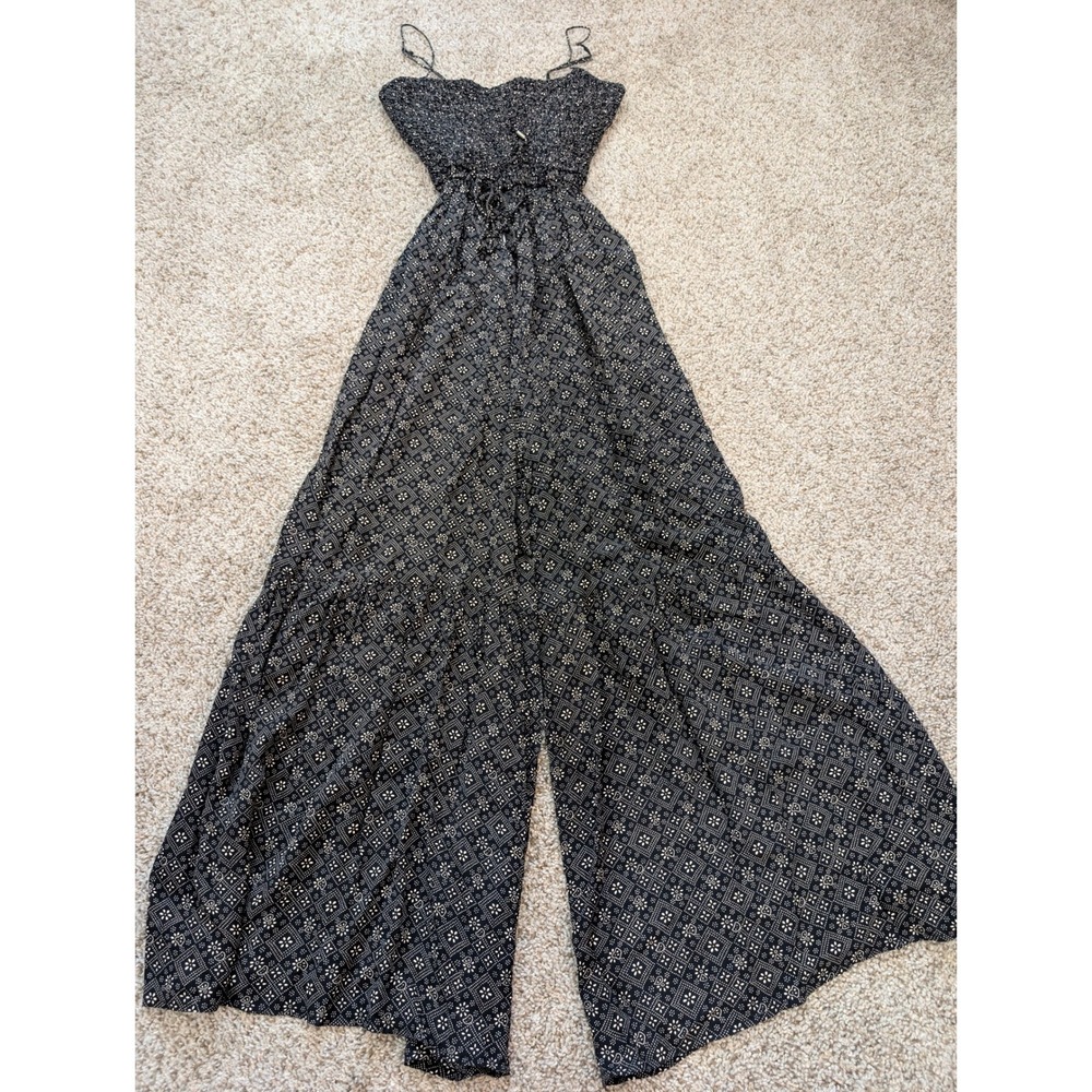 Free People Black Little of Your Love Smocked Wide Leg Jumpsuit Small Boho